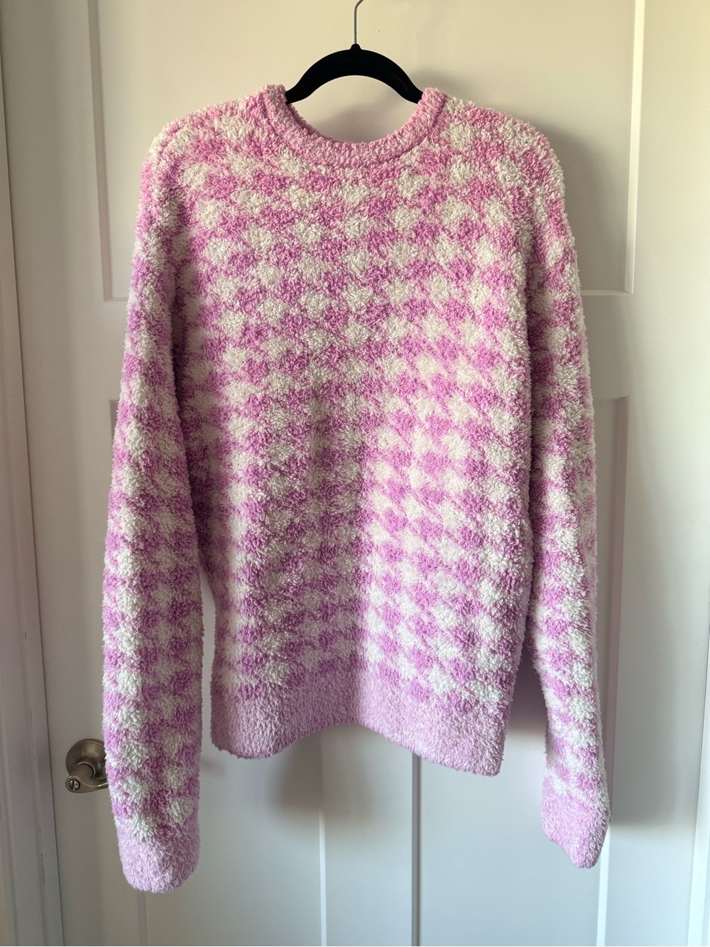 SKIMS Cozy Pink Houndstooth Plush Sweater L / XL
